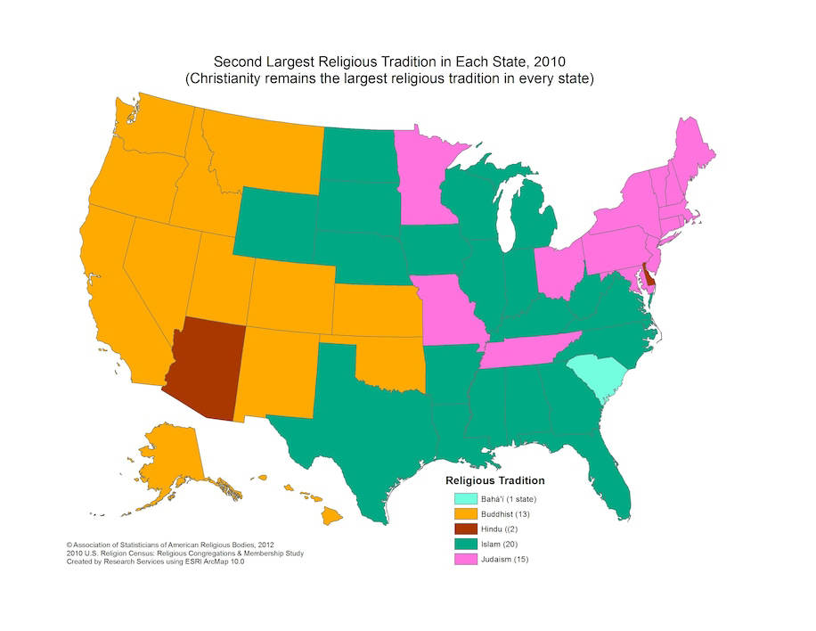 Second Largest Religious Tradition in Each State