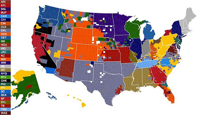 Most Popular NFL Team by County